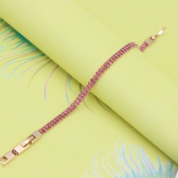 Elegant Rose Gold Bracelet with Sparkling Pink Stones, Adjustable Fit, XPBL0729 - Picture 9 of 12